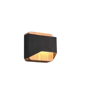 Applique LED à double émission Arino en bois naturel avec bande noire, dimmable avec interrupteur L. 12,2 cm