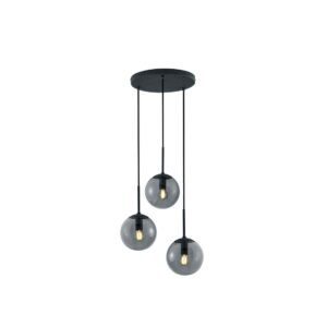 Suspension Balini en verre fumé et métal anthracite, avec 3 lumières, diamètre 40 cm.