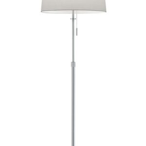 Lampadaire Lyon en acier satiné avec abat-jour blanc réglable en hauteur et équipé de 3 ampoules à allumage séparé H. 140180cm, D.46,5cm.