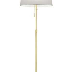 Lampe sur pied Lyon en laiton satiné avec abat-jour blanc réglable en hauteur et équipée de 3 ampoules à allumage séparé H. 140180Cm, D.46,5Cm