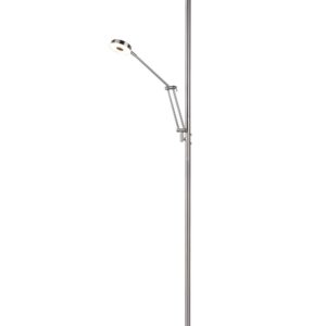 Barrie Lampadaire LED avec Lampe de Lecture en Acier Satiné, Réglage d'Intensité et Lumière Chaude et Froide H. 180cm
