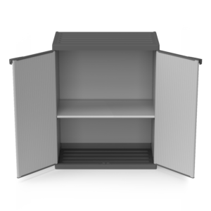 Armoire basse en résine avec étagères 2 portes, (intérieur/extérieur) 68x40xH85 cm
