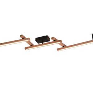 Lustre LED 3 Barres en Bois Naturel avec Télécommande Multifonction L.180Cm