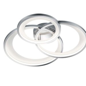 Plafonnier LED triple cercle chromé Granada avec réflecteur blanc mat et fonction de réglage d'intensité avec interrupteur mural L. 71,5 cm.