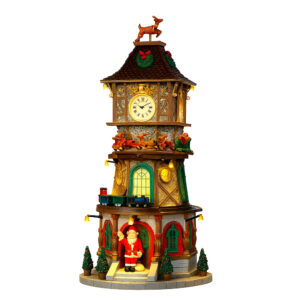 Village de Noël Christmas Clock Tower 16x33x16 cm avec lumières et sons