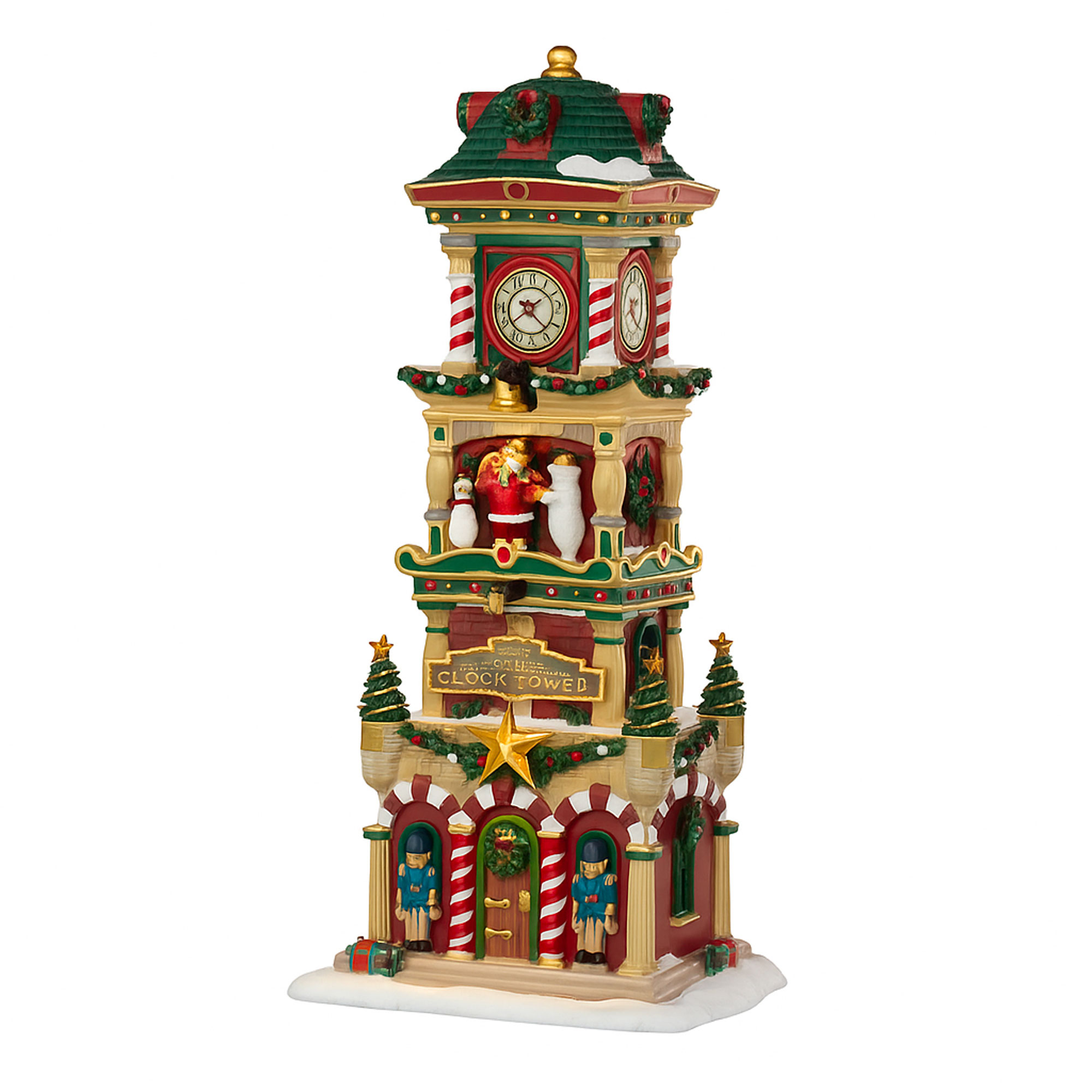 Village de Noël Tour avec Horloge 13,7x28,8x11,1 cm avec Lumières et Sons