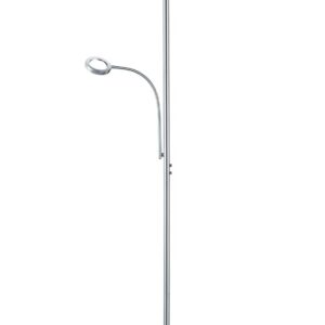 Lampadaire LED Ackbar à 2 lumières rondes en acier et chrome, dimmable, hauteur 180 cm.