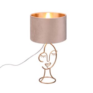 Lampe de table Mary en métal doré avec abat-jour en velours beige et doré H. 45,5 cm