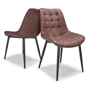 Shanghai - Lot de 2 chaises de salle à manger en similicuir marron
