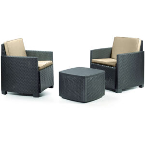 Trinacria - Salon de jardin en polyrotin - 2 Fauteuils + Table basse