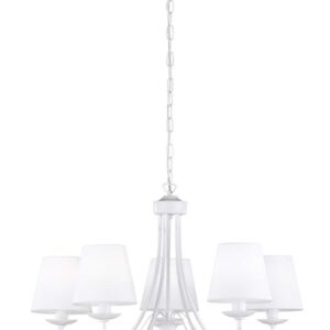 Lustre Cortez 5 Lumières en Métal Blanc Mat avec Abat-jours en Tissu Blanc D. 65