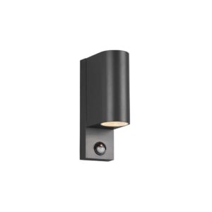 Applique extérieure en fonte d'aluminium arrondie anthracite Roya avec double émission lumineuse et capteur de mouvement IP44 H.15cm
