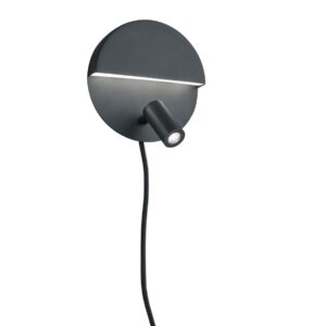 Applique Ronde à LED à Double Émission avec Spot Orientable Noir Mat avec Interrupteur et Double Allumage D. 16Cm