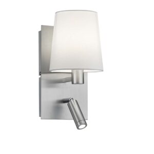 Applique LED Marriot en acier satiné avec double émission, abat-jour blanc et spot LED Osram orientable, avec double interrupteur et double allumage,