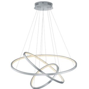 Suspension LED Aaron en acier satiné avec 3 anneaux et technologie "Wiz" multifonction D. 80cm