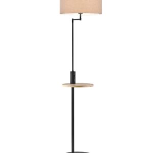 Lampadaire noir Claas avec articulation, étagère et connexion USB pour recharger smartphones et tablettes, hauteur 160 cm.