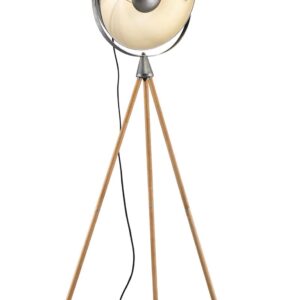 Lampadaire Delhi avec coupole en métal, acier vieilli et pied tripode en bois H. 157,5 cm