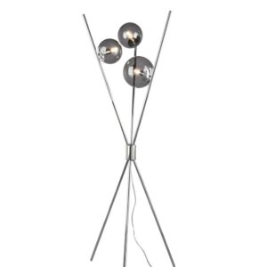 Lampe sur pied à trois bras chromés avec trois sphères en verre fumé H. 160 cm