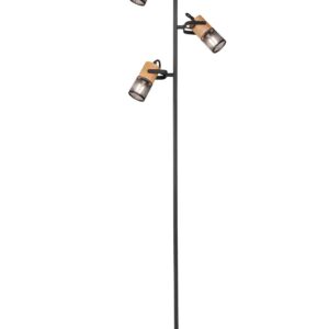 Tosh Lampadaire 3 Cylindres en Cage Métal Noir Mat et Bois H. 150cm