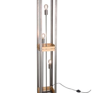 Khan Lampadaire en Bois et Métal Patiné 3 Lumières H. 150Cm