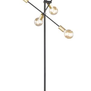 Croix Lampadaire à 3 Bras Orientables 6 Lumières Noir Mat et Or H. 165Cm