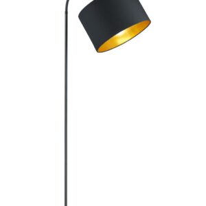 Lampe sur pied avec diffuseur orientable et abat-jour flexible en tissu noir intérieur or H.156cm, D.35cm
