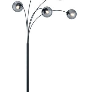 Lampadaire Arc avec Sphères en Verre Fumé et Métal Anthracite 5 Lumières H. 180Cm