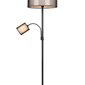 Burton Lampadaire en Métal Noir avec Lampe de Lecture Abat-jours Blancs et Diffuseurs Extérieurs Perforés Noirs H. 170cm