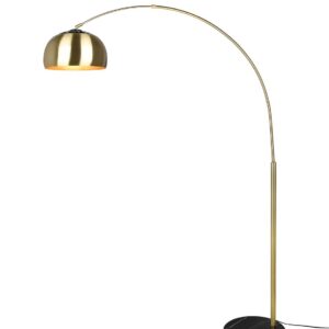 Argentine Lampadaire Arc en Métal Laiton et Noir avec Base en Marbre Noir H. 200cm