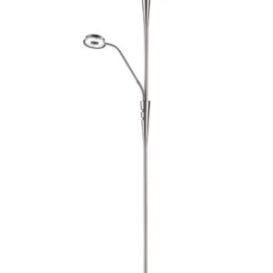 Lampadaire LED Québec avec liseuse, structure en acier réglable, variateur et lumière chaude/froide, hauteur 180 cm.