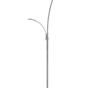 Lampadaire LED Granby en métal d'acier avec liseuse, équipé d'interrupteurs tactiles séparés pour régler l'intensité et la température de couleur. Hau