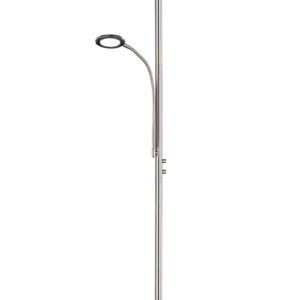 Lampadaire LED avec liseuse, structure en acier orientable, dimmable et à lumière froide et chaude, hauteur 180 cm.