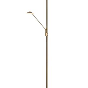 Lampadaire Brantford en métal laiton antique avec liseuse, équipé d'interrupteurs tactiles séparés pour régler l'intensité et la température de couleu