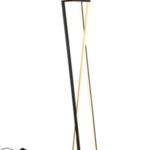 Lampadaire LED Edge rectangulaire noir et laiton satiné avec réglage de la température de couleur et intensité variable, hauteur 124 cm.