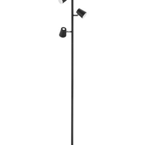 Narcos Lampadaire LED avec 3 diffuseurs orientables, lumière traversante, noir mat avec variateur tactile à 4 intensités, H.154cm.