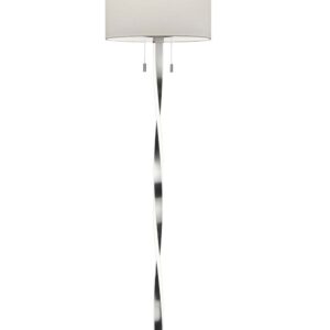 Nandor Lampadaire avec Abat-jour Blanc et Tige Hélicoïdale Éclairée LED en Acier Satiné avec Interrupteurs Séparés H.162cm