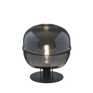 Lampe de table Lorena en métal noir, verre fumé et chrome, D. 30cm
