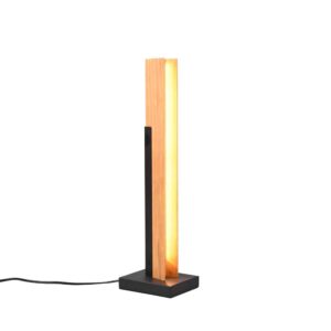 Lampe de table Kerala LED en bois naturel et métal noir, dimmable avec variateur tactile H. 50cm