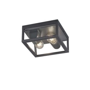 Garonne Applique Extérieure Double Ampoule en Aluminium Anthracite et Verre Transparent IP44 24x24cm
