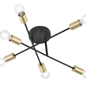 Croix Plafonnier 3 Bras Orientables 6 Lumières Noir Mat et Or D. 57Cm