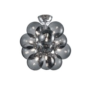Alicia Plafonnier sphérique chromé avec 12 diffuseurs en verre fumé D. 45cm.