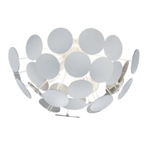Suspension Luminaire Sphère Rond en Métal Blanc Mat + Argent D. 54Cm