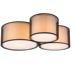 Burton Plafonnier Métal Noir 3 Abat-jour Blancs et Diffuseurs Extérieurs Perforés Noir D. 65cm