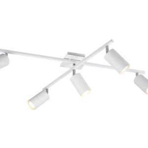 Marley Plafonnier 2 Barres Orientables 5 Spots Cylindre Métal Blanc L. 77,5Cm