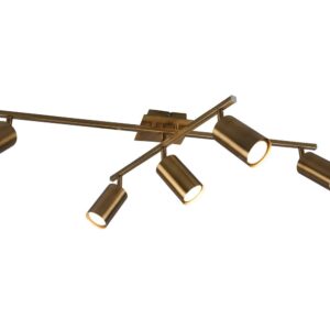 Marley Plafonnier 2 Barres Orientables 5 Spots Cylindre en Métal Laiton Antique L. 77,5 cm