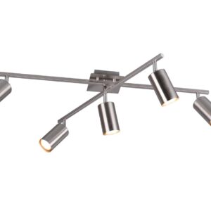 Marley Plafonnier 2 Barres Orientables 5 Spots Cylindre Métal Acier L. 77,5Cm