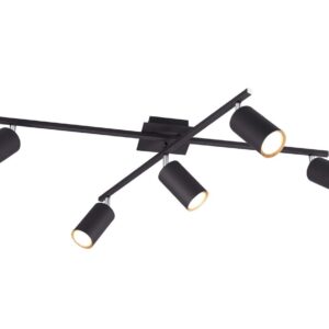 Marley Plafonnier 2 Barres Orientables 5 Spots Cylindre Métal Noir L. 77,5Cm