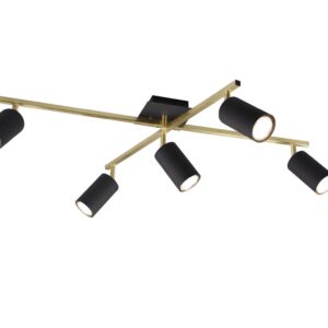 Marley Plafonnier 2 Barres Orientables Or avec 5 Spots Cylindres Noirs L.77,5cm