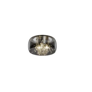 Plafonnier Crystel en métal chromé avec verre fumé chromé et décorations effet cristal D. 34cm