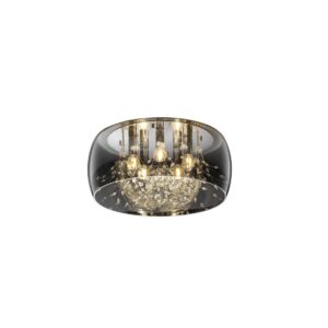 Plafonnier en métal chromé avec verre fumé chromé et décorations effet cristal D. 50cm